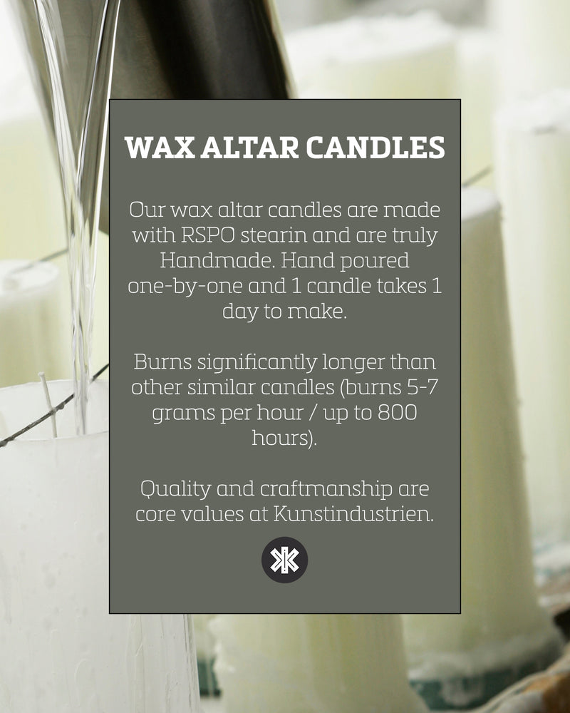 Wax Altar Candles. Ø=5 cm. H=20 cm. EN 15426 - White