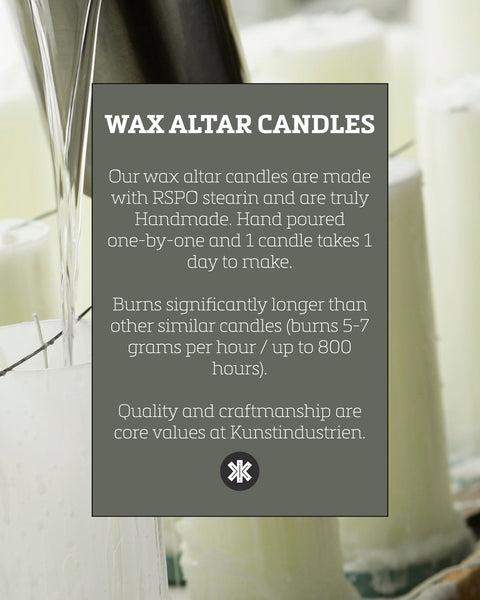 Wax Altar Candles. Ø=5 cm. H=20 cm. EN 15426 - White
