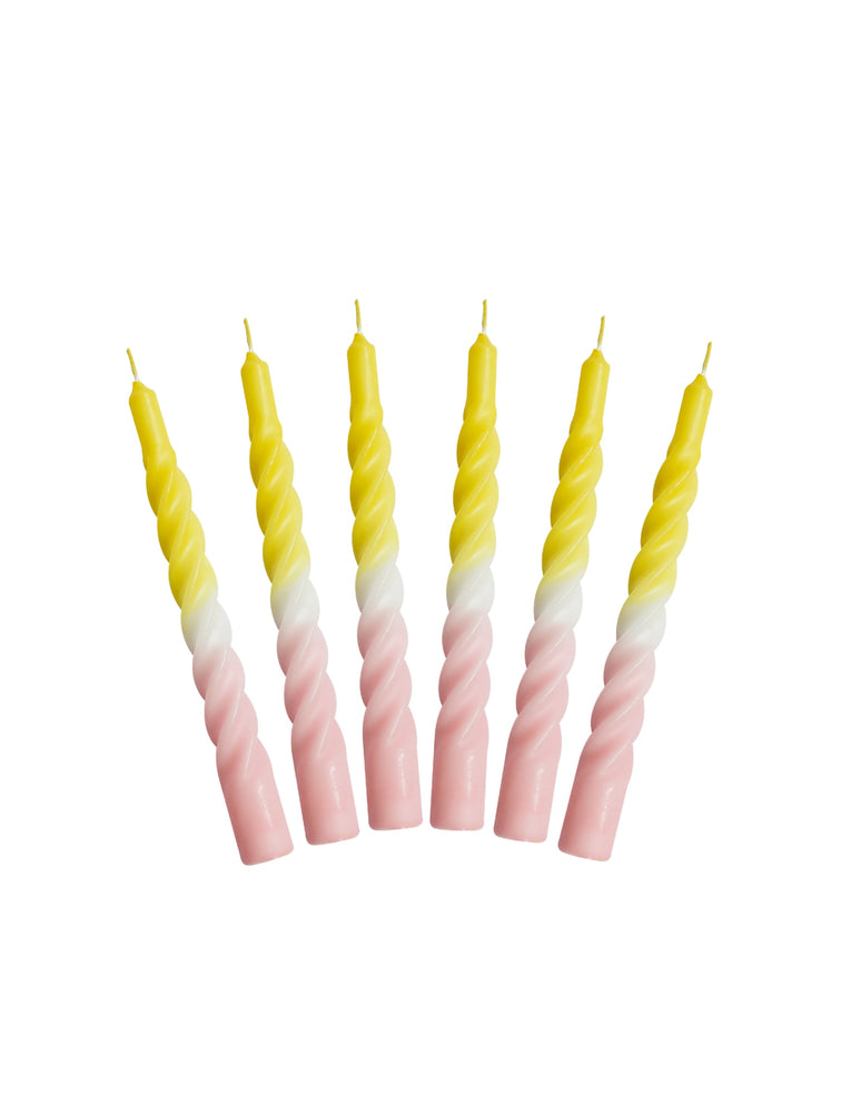 Candles with a Twist - Multi-coloured - Taper Candle 21 cm - #Yellow and Pink with a White Belt
