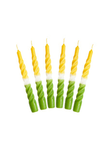 Candles with a Twist - Multi-coloured - Taper Candle 21 cm - # Green and Honey with a White Belt