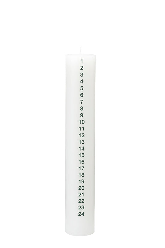 Dezemberkerze. 5 x 30 cm. w. RSPO Stearin. EN 15426 – Moosgrün