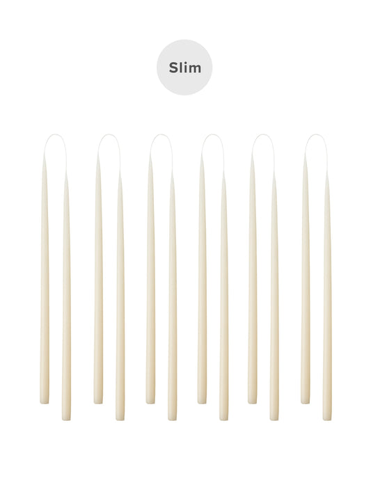 Slim colored candle, Ø=1.3 cm H= 28 cm gift box w. 12 pcs. - Off-White #03