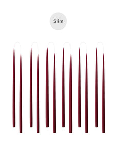Slim coloured candle, Ø=1.3 cm H= 28 cm giftbox w. 12 pcs. - Light Bordeaux #15