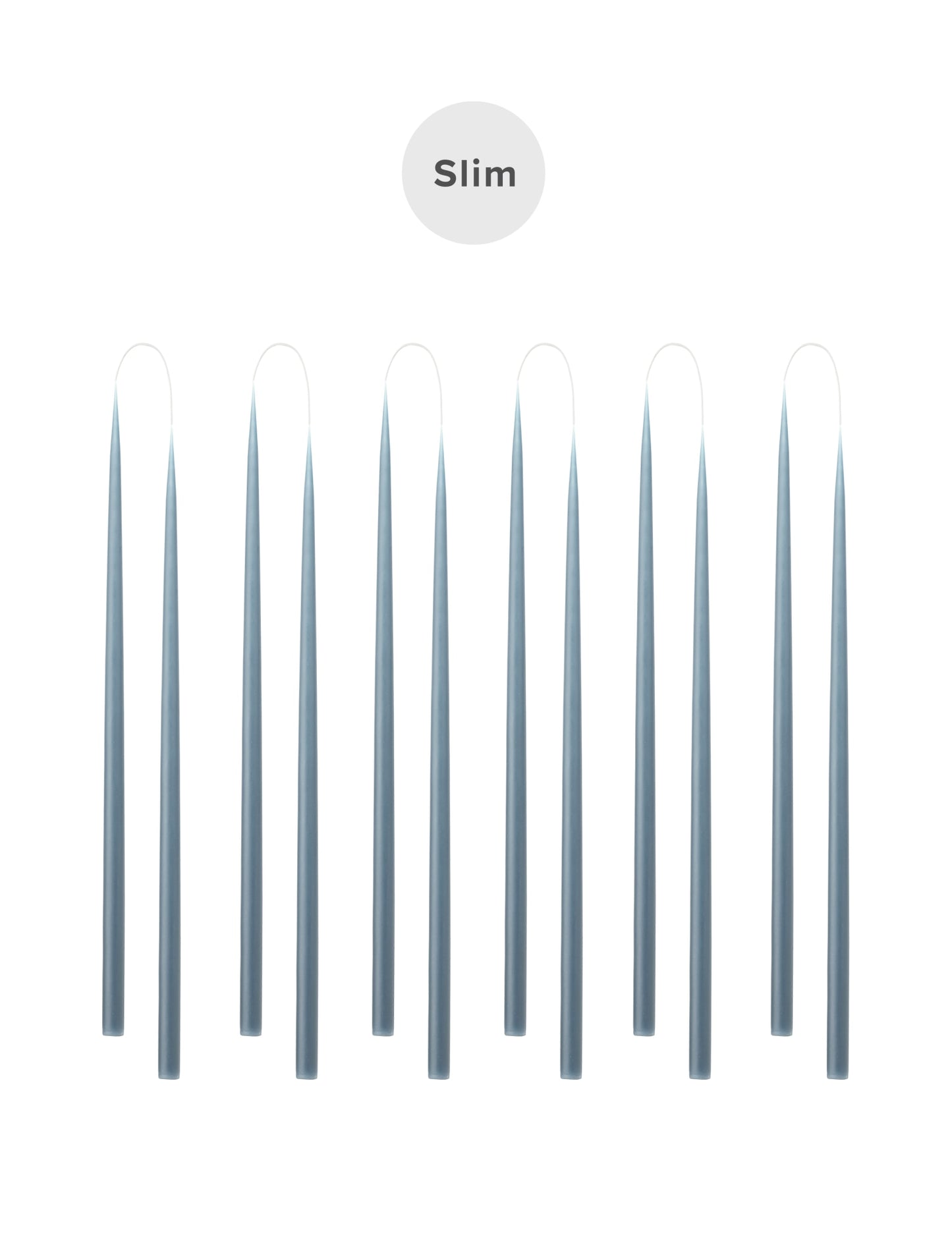 Slim coloured candle, Ø=1.3 cm H= 28 cm giftbox w. 12 pcs. - BlueGrey #21