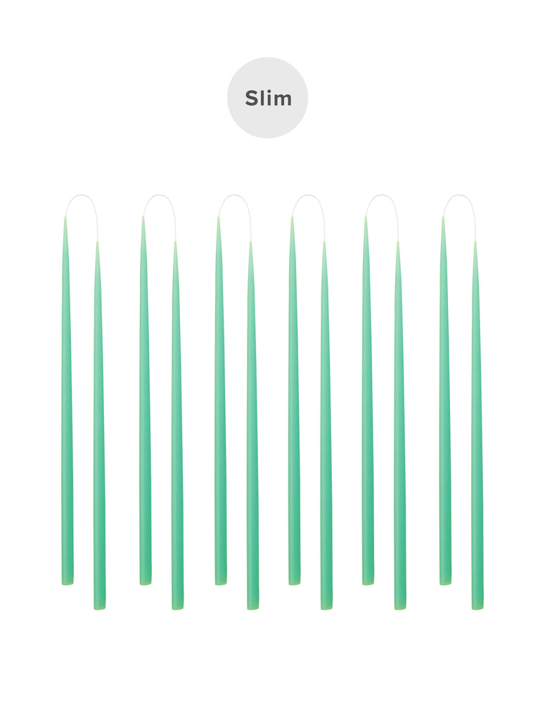 Slim coloured candle, Ø=1.3 cm H= 28 cm giftbox w. 12 pcs. - Mint Green #30