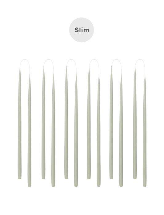 Slim colored candle, Ø=1.3 cm H= 28 cm gift box w. 12 pcs. - Light Reseda Green #39