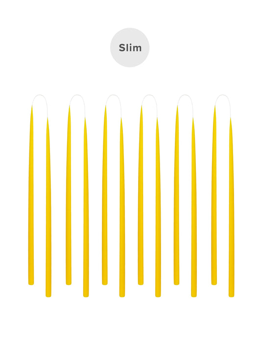 Slim colored candle, Ø=1.3 cm H= 28 cm gift box w. 12 pcs. - Lemon Yellow #53