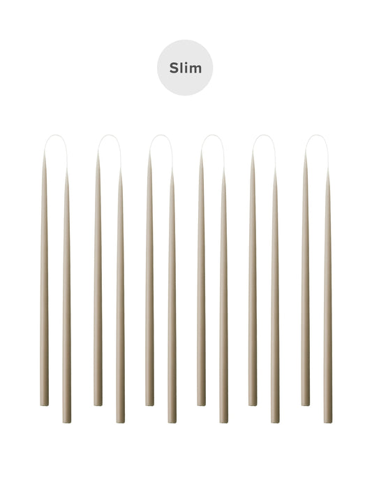 Slim coloured candle, Ø=1.3 cm H= 28 cm giftbox w. 12 pcs. - Linnen #64