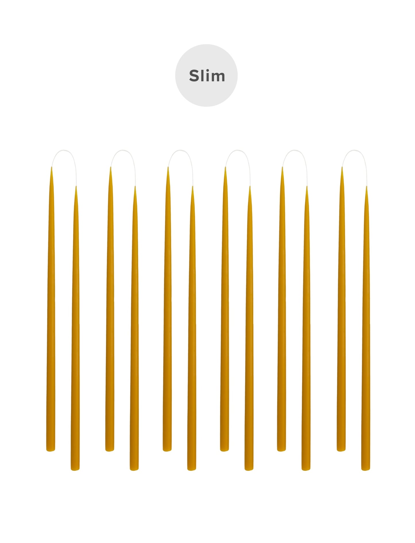 Slim coloured candle, Ø=1.3 cm H= 28 cm giftbox w. 12 pcs. - Honey #69