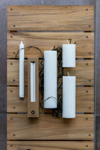Upcycled olive wax pillar candles 6 cm x 25 cm -