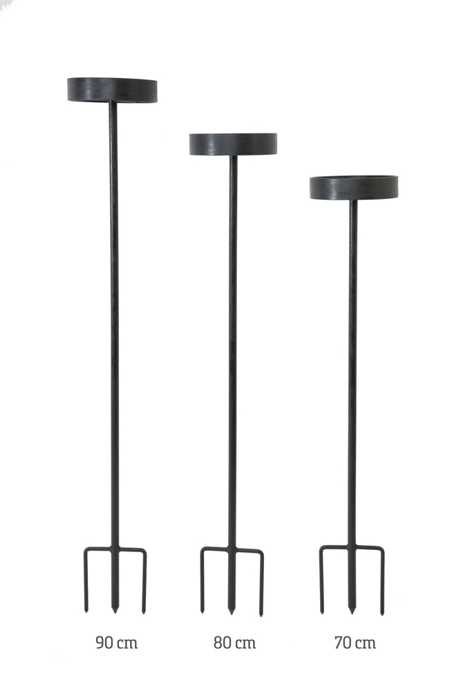 Torch stand, black painted iron, 90 cm - Black