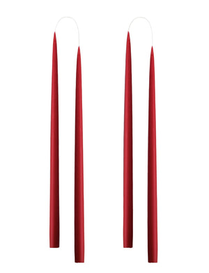 Hand dipped, dyed candle, in 4 pack - 2.2 cm x 45 cm - Dark Red #11
