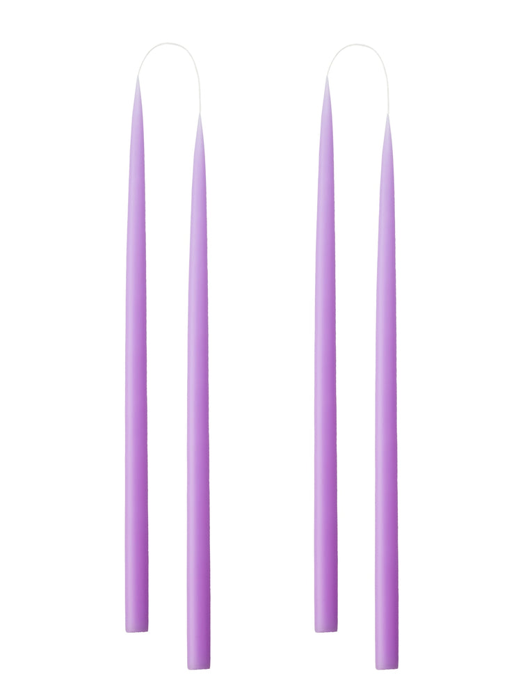 Hand dipped, dyed candle, in 4 pack - 2.2 cm x 45 cm - Pastel Purple #75