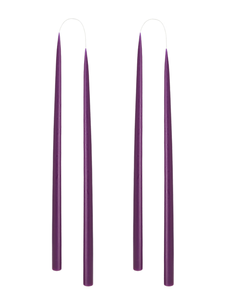 Hand dipped, dyed candle, in 4 pack - 2.2 cm x 45 cm - Violet/Christmas purple #77